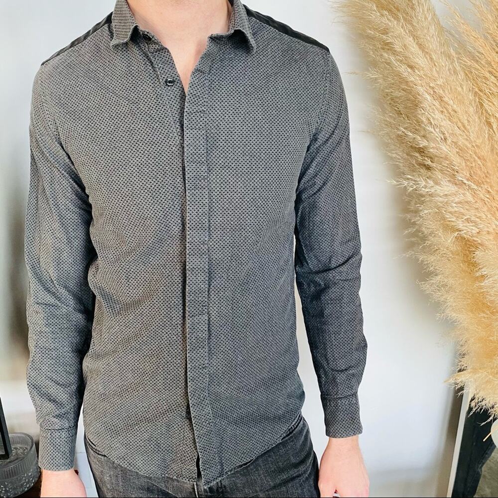 MENS ANTONY MORATO Slim Fit Grey Black Long Sleeve Button Casual Dress Shirt S